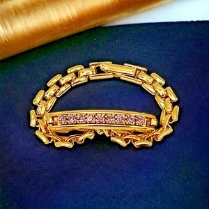 Purple Tennis Bar Bracelet Charm Rhinestone Gold Tone Elegant Chain Jewelry